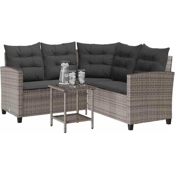 Vidaxl Divano Da Giardino A L Con Tavolo E Cuscini In Poly Rattan Grigio-image