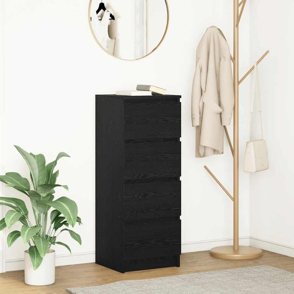 2025 Credenza Vetrina Moderna Aspetto Rovere Nero 37,5X35X99 Cm Materiale A Base Di Legno - Cassettiere,Design 4637145 1Pacco-image