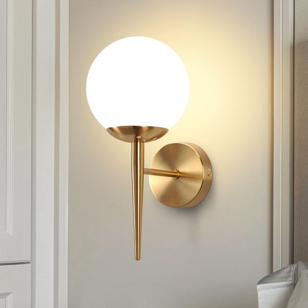 Zmh Lampada Da Parete Per Interni Lampada Da Parete Camera Da Letto Illuminazione Da Parete Vetro Globo Scala Oro Lampada Da Corridoio Vintage Bagno Paralume In Vetro Design Moderno E27 Illuminazione Per Corridoio Bagno Senza Lampadina-image