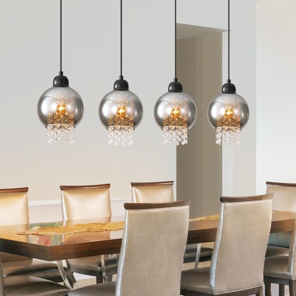 Zmh Lampada A Sospensione Tavolo Da Pranzo Cucina Lampada A Sospensione Soggiorno E27 Lampada Tavolo Da Pranzo Nero Camera Da Letto Lampada A Sospensione 4 Fiamme Vetro Lampada A Sospensione Sala Da Pranzo Moderno Cristallo Per La Cucina (Senza Lampadina)-image