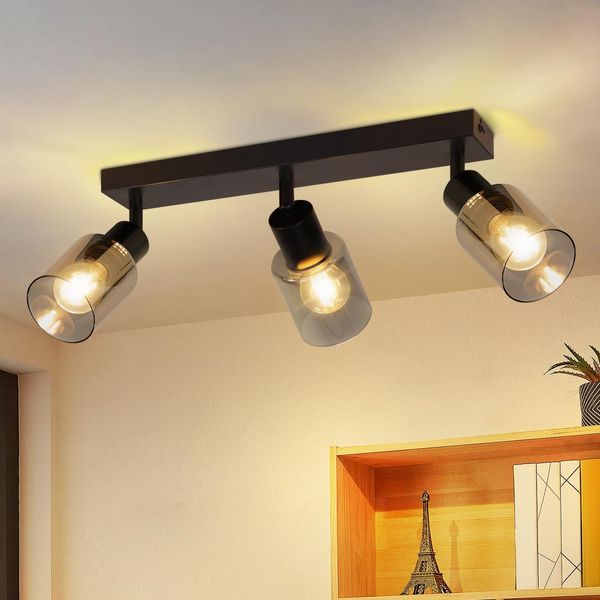 Zmh Faretto Da Soffitto 3 Fiamme E14 Plafoniera Vintage Nero 350° Orientabile Lampada Da Cucina Metallo Soffitto Spot Vetro Luce Spot Parete Per Soggiorno Corridoio Cucina Senza Lampadine-image