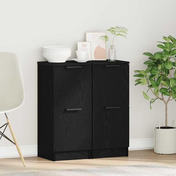 Vidaxl Credenza 2 Pezzi Rovere Nero 30 X 30 X 70 Cm Materiale A Base Di Legno-image