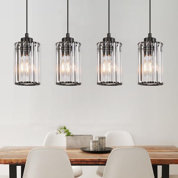 Zmh Lampada A Sospensione Tavolo Da Pranzo Cucina Lampada A Sospensione Soggiorno E27 Lampada Tavolo Da Pranzo Nero Camera Da Letto Lampada A Sospensione 4 Fiamme Vetro Lampada A Sospensione Sala Da Pranzo Moderno Cristallo Per La Cucina (Senza Lampadina)-image