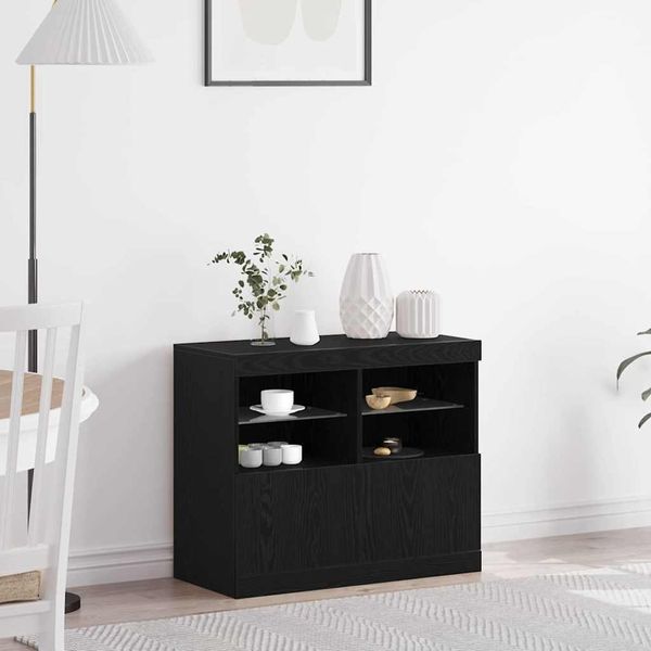 Vidaxl Led Sideboard Nero 81 X 37 X 66,5 Cm Materiale A Base Di Legno-image