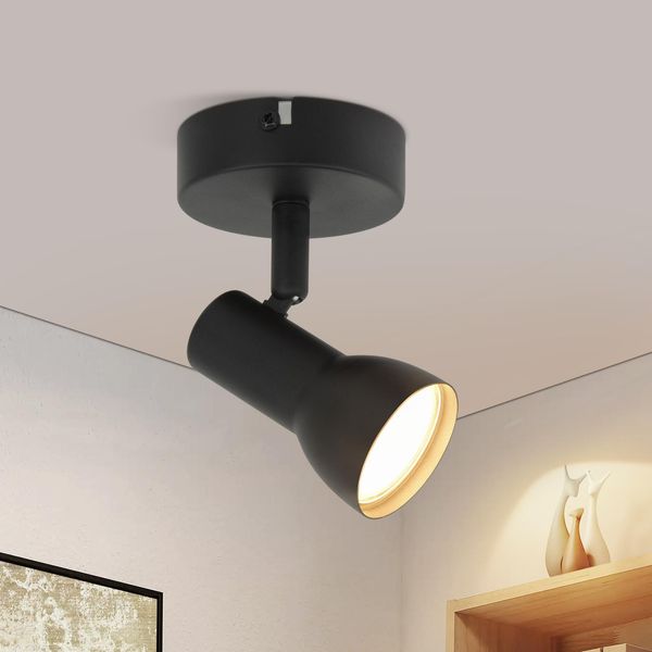 Zmh Faretto Da Soffitto 1 Fiamma Plafoniera Corridoio Lampada Da Soffitto Nero Design Moderno Faretto Da Interno GU10 Spot Da Soffitto Metallo 350° Spot Orientabili Per Camera Da Letto Soggiorno Cucina (Senza Lampadina)-image