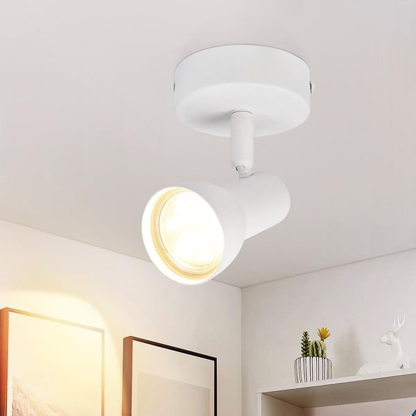 Zmh Faretto Da Soffitto 1 Fiamma Plafoniera Corridoio Lampada Da Soffitto Design Moderno Bianco Faretto Da Interno GU10 Spot Da Soffitto In Metallo 350° Spot Orientabili Per Camera Da Letto Soggiorno Cucina (Senza Lampadina)-image