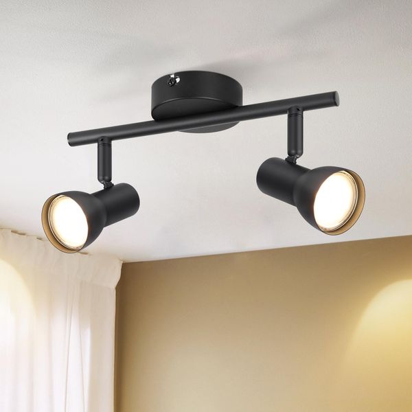 Zmh Faretto Da Soffitto 2 Fiamme Lampada Da Soffitto Corridoio Luce Da Soffitto Nero Design Moderno Faretto Da Interno GU10 Spot Da Soffitto Metallo 350°Spot Orientabili Per Camera Da Letto Soggiorno Cucina (Senza Lampadina)-image