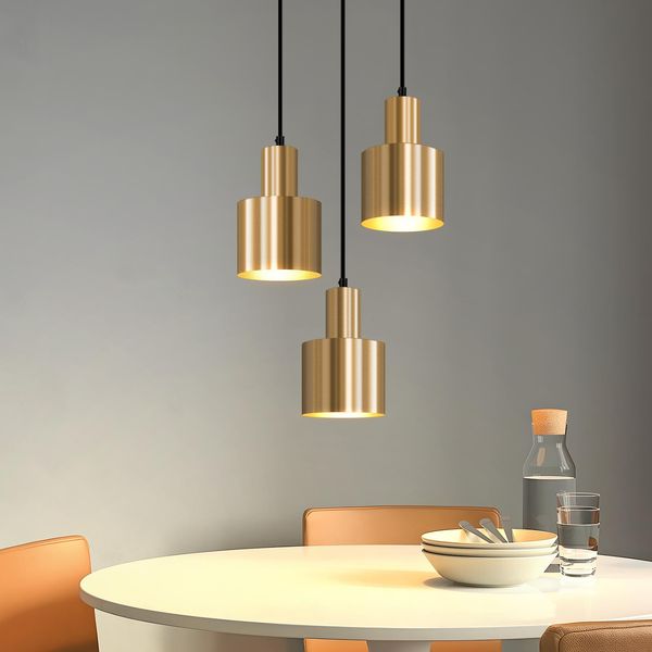 Zmh Lampada A Sospensione Tavolo Da Pranzo Lampada A Sospensione Vintage Sala Da Pranzo 3 Fiamme Sala Da Pranzo Lampada Oro Design Rotondo Tavolo Da Pranzo Lampada E27 Lampada A Sospensione Per Camera Da Letto Soggiorno Senza Lampadina-image