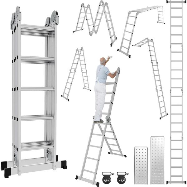 Scala Multiuso Clanmacy Scala Multifunzione Scala Pieghevole 4X5 582Cm Scala Telescopica Scala A Telaio Scala Singola Scala A Gradini Scala Domestica Scala In Alluminio-image