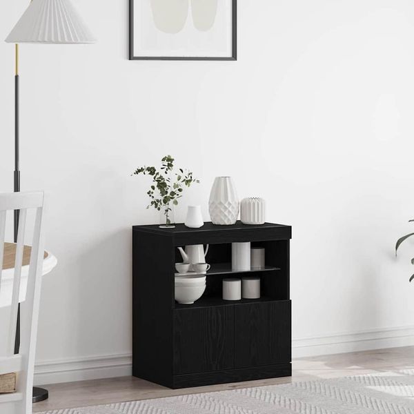 Vidaxl Led Sideboard Nero 60,5 X 37 X 67 Cm Materiale A Base Di Legno-image