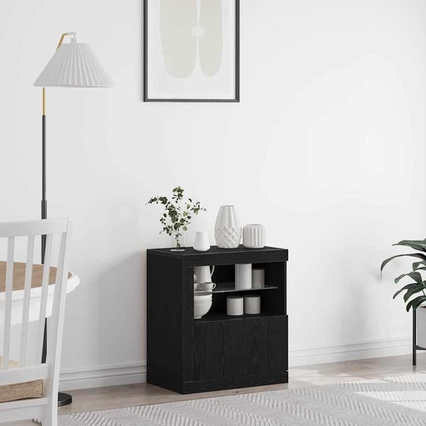 Vidaxl Led Sideboard Nero 60,5 X 37 X 67 Cm Materiale A Base Di Legno-image