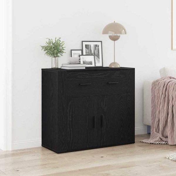 Vidaxl Credenza Look Rovere Nero 80 X 33 X 70 Cm Materiale A Base Di Legno-image