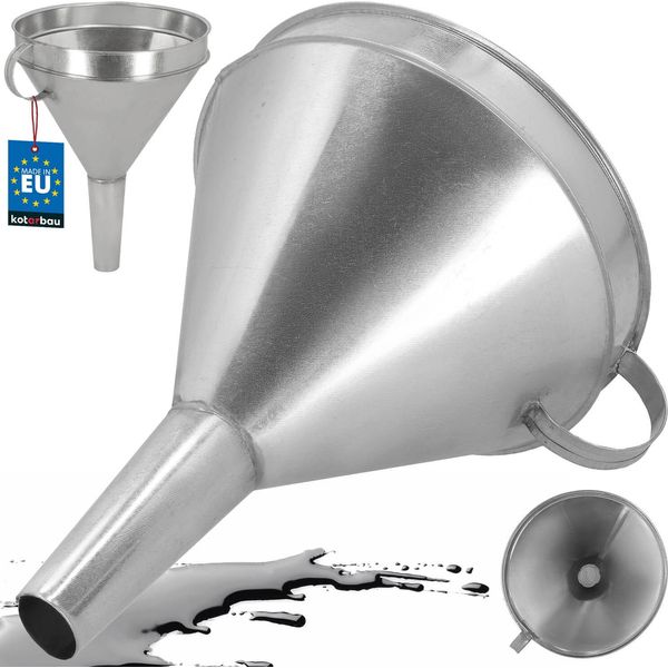 Kotarbau® Imbuto In Metallo Imbuto In Acciaio Zincato Imbuto Diritto Grande ⌀ 23 Cm Imbuto Di Riempimento Con Setaccio Per Olio E Carburante Imbuto Per Benzina In Acciaio Zincato-image