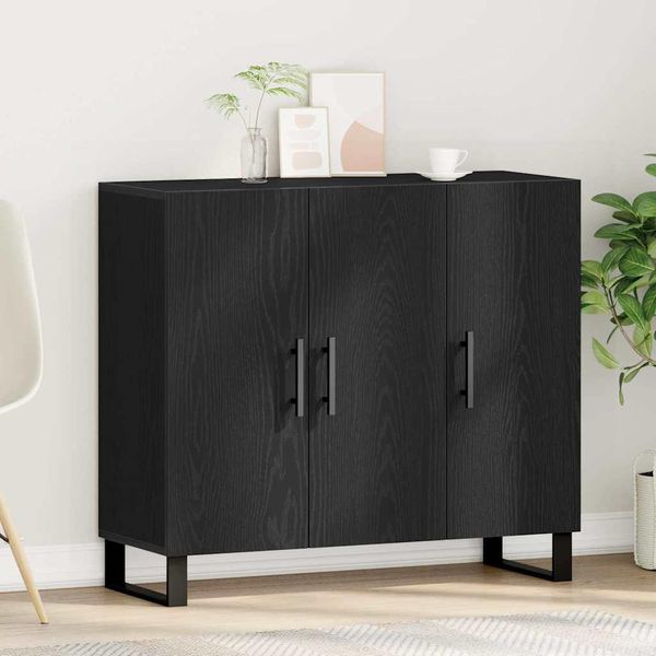 Vidaxl Credenza Look Rovere Nero 90 X 34 X 80 Cm Materiale A Base Di Legno-image
