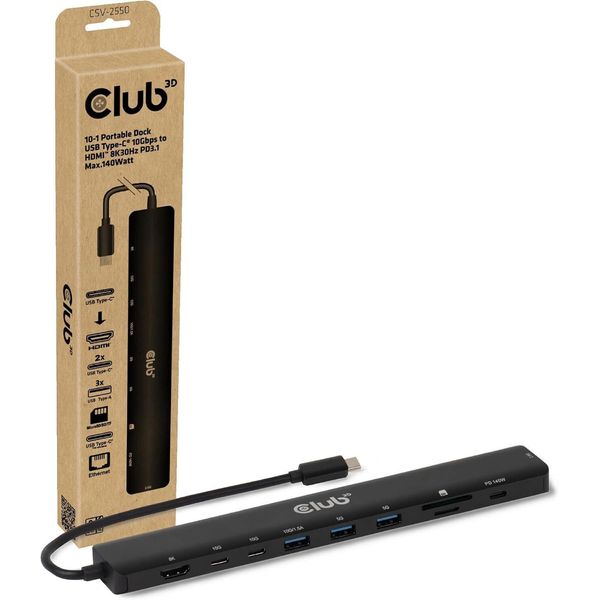 Club3D CLUB3D 10-1 Dock Portatile Da Usb Type-C® 10Gbps A Hdmi™ 8K30Hz PD3.1 Max.140Watt-image