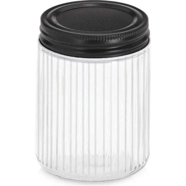 Vasetto In Vetro Con Coperchio In Metallo Kitchen Essentials, Vetro Scanalato, 300 Ml-image
