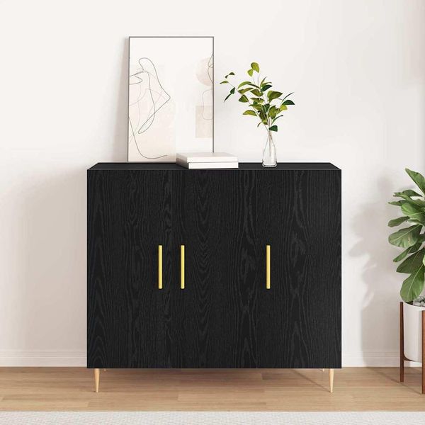 Vidaxl Credenza In Rovere Nero 90 X 34 X 80 Cm Materiale A Base Di Legno-image