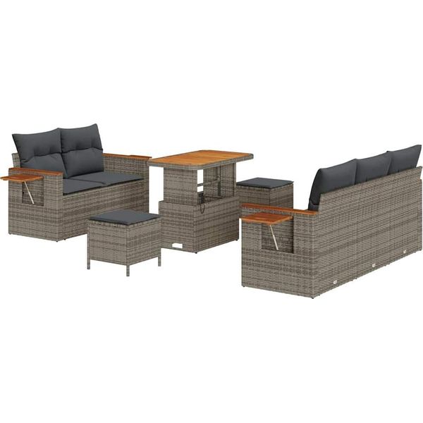 Vidaxl Set Di Divani Da Giardino Con Cuscini E Portaoggetti 8 Pezzi In Polirattan Grigio-image