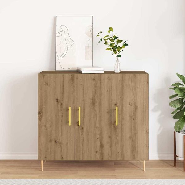 Vidaxl Credenza In Rovere Lavorata A Mano 90 X 34 X 80 Cm Materiale A Base Di Legno-image