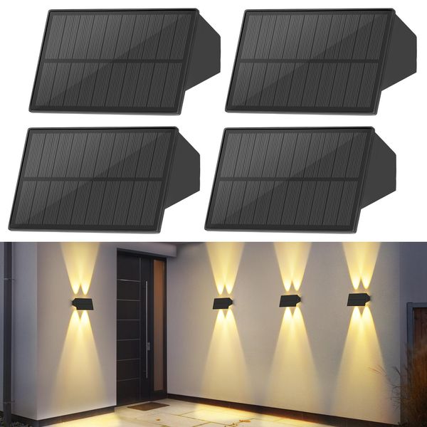 Zmh Lampade Solari Per Esterni 4Pcs Solare Parete Luce Esterna Parete Luci Esterne Luce Esterna Bianco Caldo Luci Solari Parete Impermeabile Luce Parete Su E Giù Luce Solare Per Recinto Terrazza Balcone-image