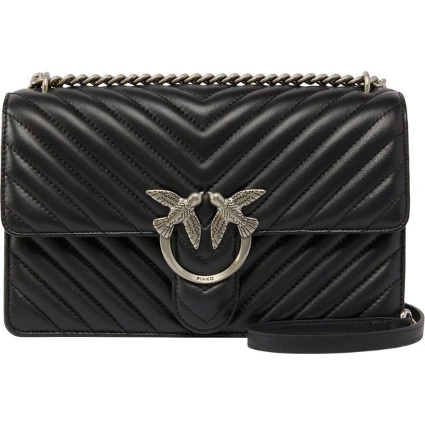 Pinko Borsa A Tracolla Love One Classic Dc Sheep Nappa Chevron Black - Old Silver Nero-image