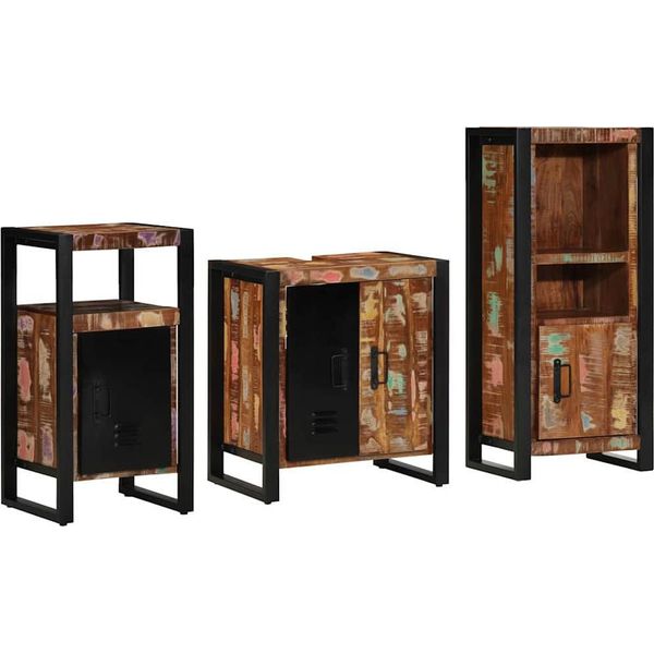 Vidaxl Set Di Mobili Da Bagno Con Ripiano 3 Pezzi Legno Massiccio Riciclato-image