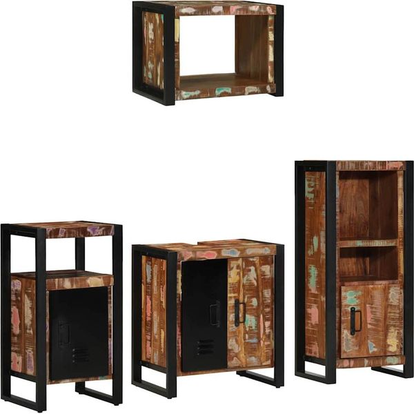 Vidaxl Set Di Mobili Da Bagno 4 Pezzi Marrone Legno Massiccio Riciclato-image