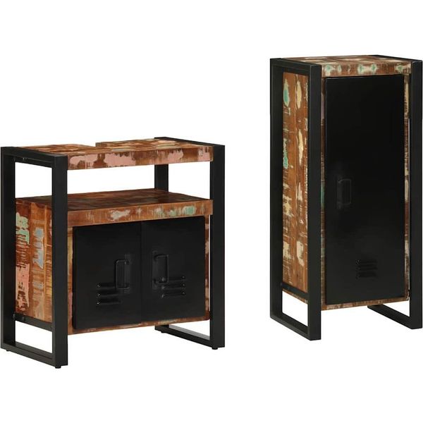 Vidaxl Set Di Mobili Da Bagno Con Ripiano 2 Pezzi Legno Massiccio Riciclato-image