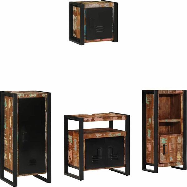 Vidaxl Set Di Mobili Da Bagno Con Mensola 4 Pezzi Legno Massiccio Riciclato-image