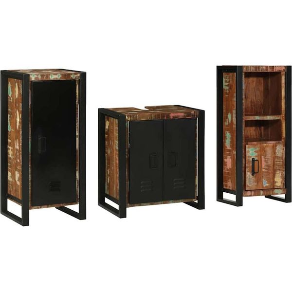 Vidaxl Set Di Mobili Da Bagno Con Ripiano 3 Pezzi Legno Massiccio Riciclato-image