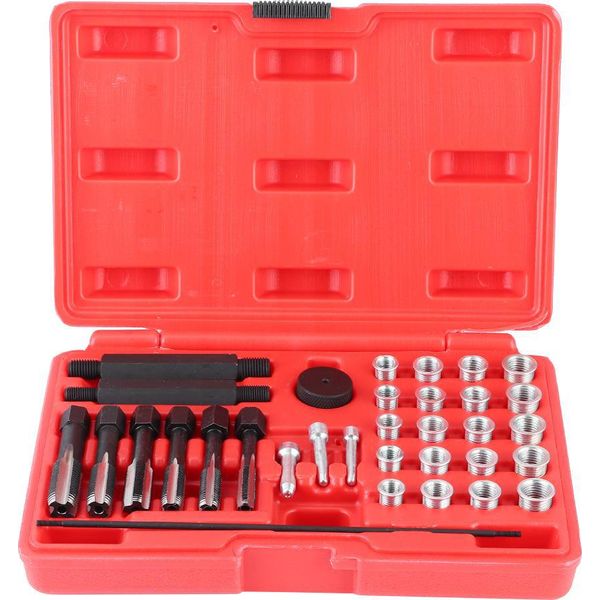 Kit Di Riparazione Della Filettatura Della Candeletta 33 Pezzi Set Di Strumenti Per Il Montaggio Del Perno Dell'artigianato Con Il Rubinetto-image