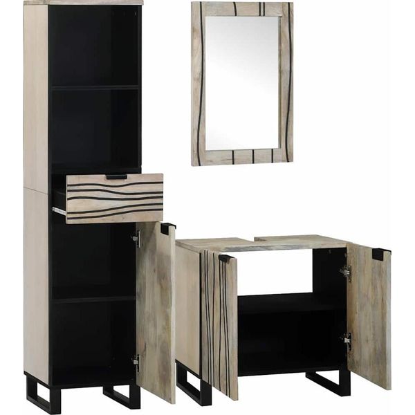 Vidaxl Set Di Mobili Da Bagno Con Cassetti 3 Pezzi Materiale A Base Di Legno Bianco-image