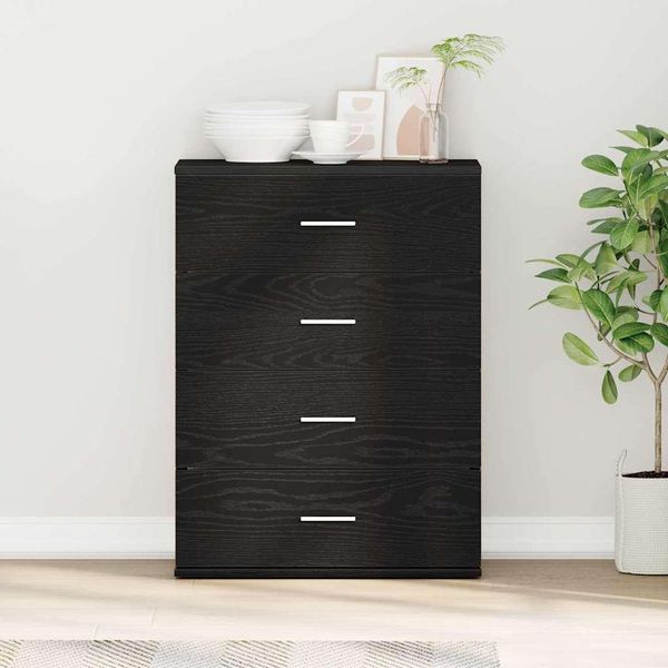 Credenza Vetrina Semplice Rovere Nero 60 X 39 X 80 Cm Materiale Legno - Cassettiere DE4457231 1Pacco-image
