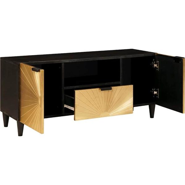 Mobile Tv Vidaxl Nero E Oro 105 X 33 X 46 Cm In Legno Massiccio Di Mango-image