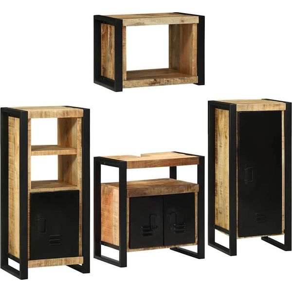 Vidaxl Set Di Mobili Da Bagno Con Ripiano 4 Pezzi Marrone Legno Massiccio Di Mango-image