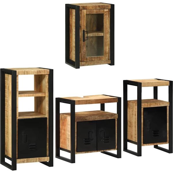 Vidaxl Set Di Mobili Da Bagno Con Ripiano 4 Pezzi Marrone In Legno Massiccio Di Mango-image