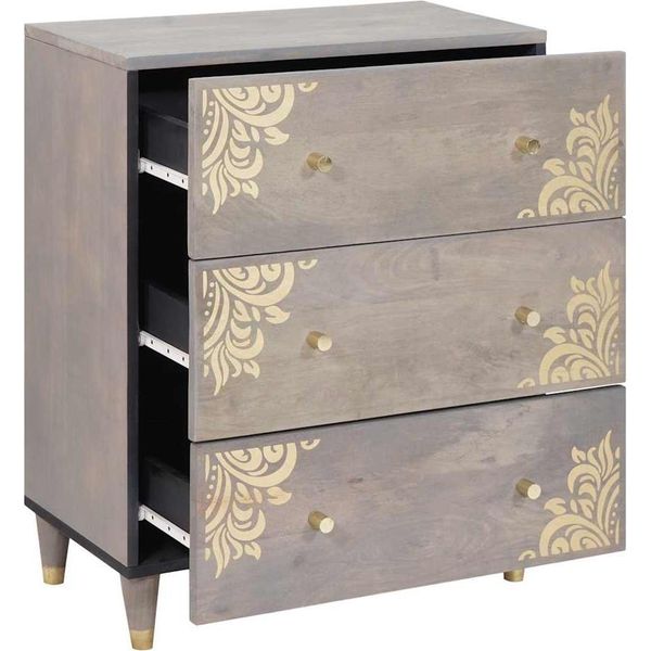 Vidaxl Credenza Grigio E Oro 60 X 33,5 X 75 Cm In Legno Massiccio Di Mango-image