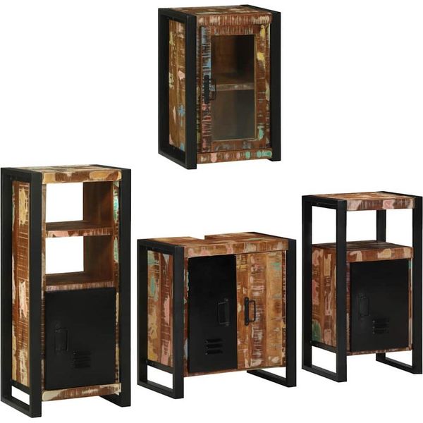 Vidaxl Set Di Mobili Da Bagno Con Mensola 4 Pezzi Multicolore Legno Massiccio Antico-image