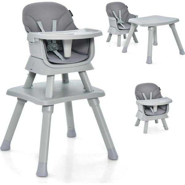 Seggiolone Per Bambini 6 In 1, Seggiolone E Sedia Da Pranzo, Tavolo Didattico, Tavolo Con Mattoncini E Gruppo Di Posti A Sedere Per Bambini Grigio-image