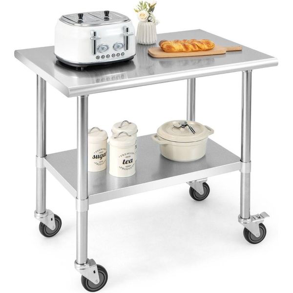 Tavolo In Acciaio Inox Tavolo Da Lavoro Tavolo Da Cucina In Acciaio Inox Argento 91,5 X 61 X 88,5 Cm-image