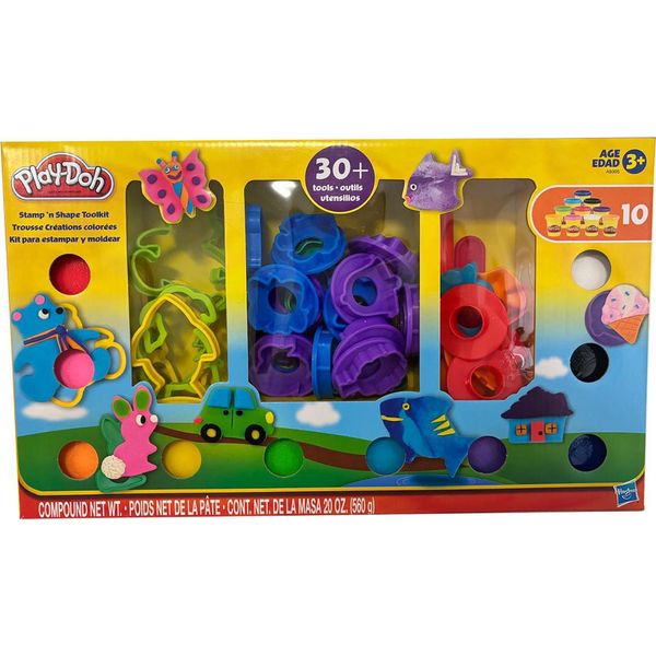 Set Di Strumenti Per Timbrare E Modellare Play-Doh, 30 Strumenti + 10 Barattoli Di Argilla Modellabile Play-Doh, Set Creativo Per Bambini Dai 3 Anni In Su-image