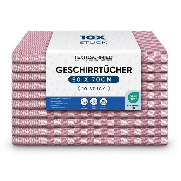 Textilschmied Premium Set Di 10 Strofinacci Da Cucina In 100% Cotone 50X70 Cm 210 Gsm Strofinacci Da Cucina 80 G Rosso-image