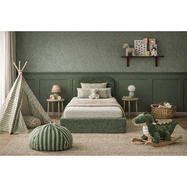 Sofello Moon Verde Scuro 90X200 Rete A Doghe In Metallo Letto Di Alta Qualità Con Contenitore E Spazio Di Stivaggio – Collezione Bambini-image