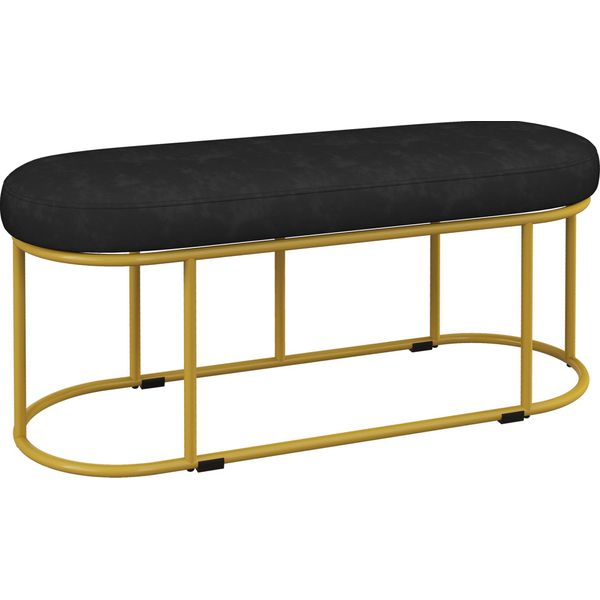 Panca Imbottita Fortuna Lai Con Effetto Velluto Panca, Panca Letto, Panca Trucco, Panca Da Ingresso Per Soggiorno, Fino A 200 Kg, Acciaio, Nero-image
