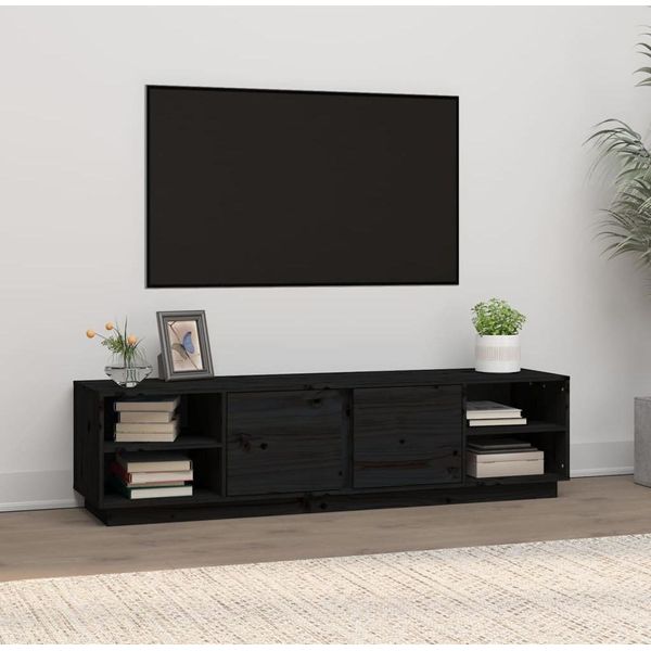 Maison Exclusive - Mobile Tv Nero 156X40X40 Cm In Legno Massello Di Pino-image