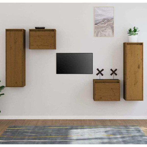Maison Exclusive - Mobili Porta Tv 4 Pz Ambra In Legno Massello Di Pino-image