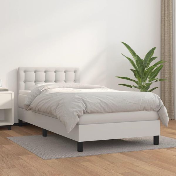The Living Store Letto A Molle Con Materasso Bianco 90X200 Cm In Pelle Finta-image