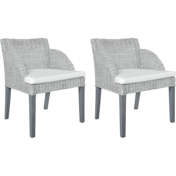 The Living Store Sedie Da Pranzo Con Cuscino 2 Pz. Rattan Naturale Grigio-image