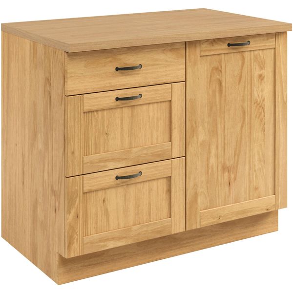 Unterschrank Home Affaire "Teramo", Braun (Natur), B:100Cm H:85Cm T:60Cm, Massivholz, SchräNke, Unterschrank, Breite 100 Cm, 1 TüR, 3 SchubkäSten-image