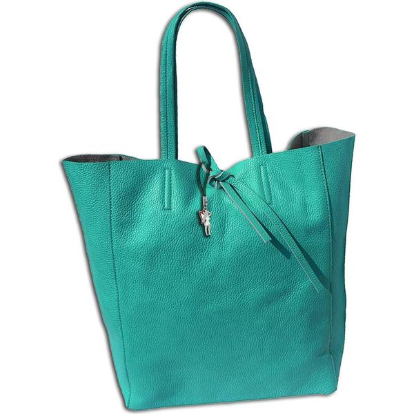 Florence Shopper Donna Vera Pelle Manico Borsa Turchese 30X35X15 Cm OTF112T-image